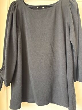 Max Studio Black Ribbed Long Sleeve Top